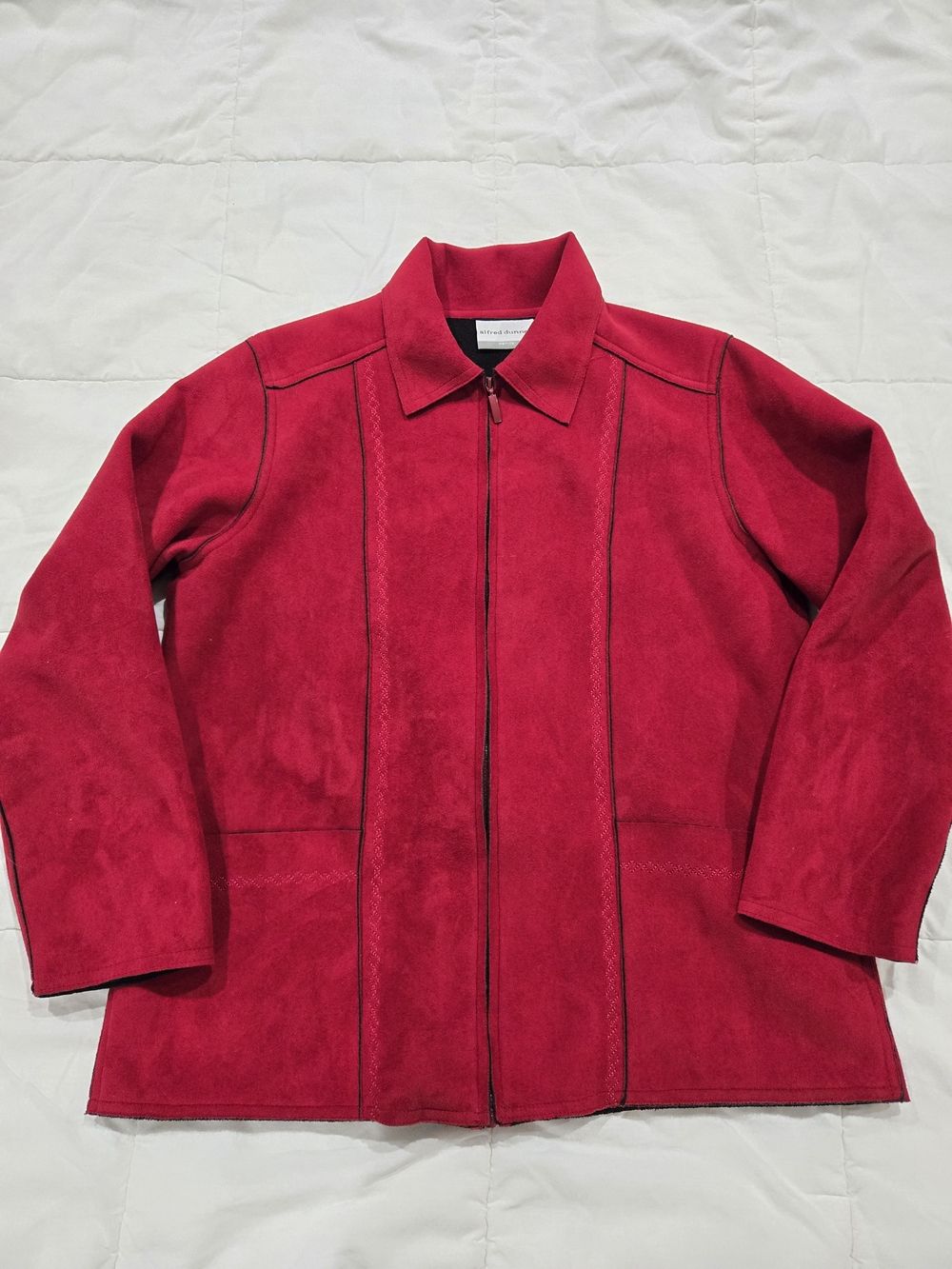 Alfred Dunner Red Suede Zip-Front Blazer Jacket